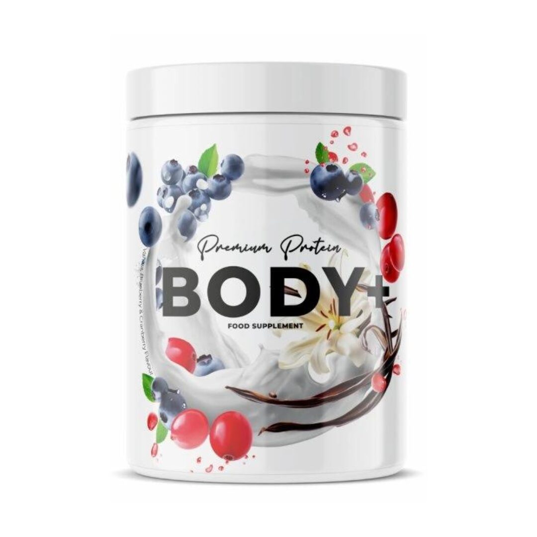 Protein BODY +, příchuť borůvka a vanilka, 500g
